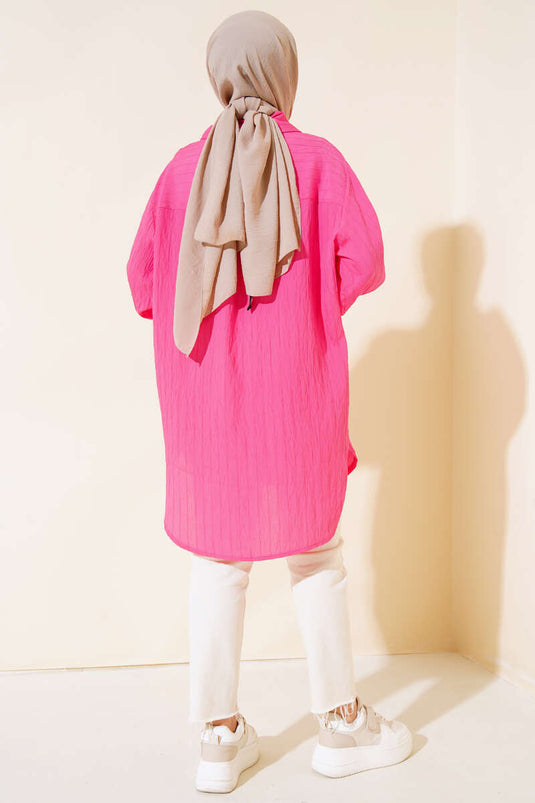 Tunique en dentelle à revers fuchsia