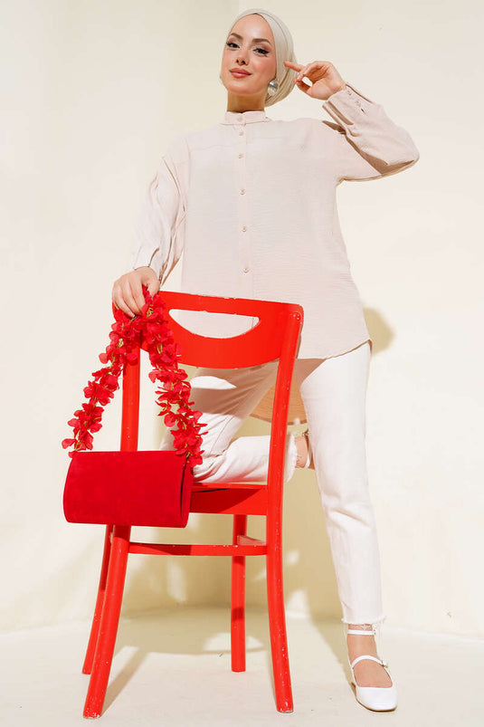 تونيك بأساور مجمعة باللون البيج