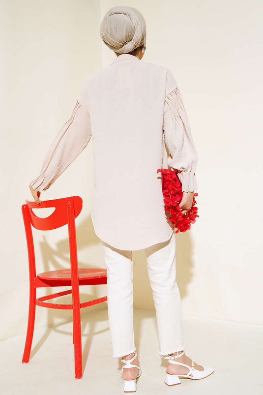 تونيك بأساور مجمعة باللون البيج