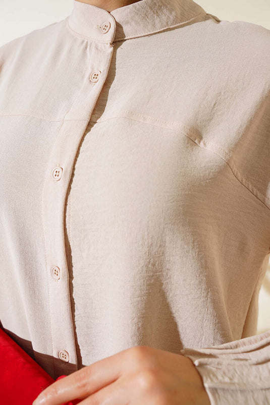 تونيك بأساور مجمعة باللون البيج