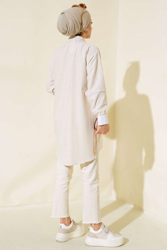 Detailed Striped Tunic Latte