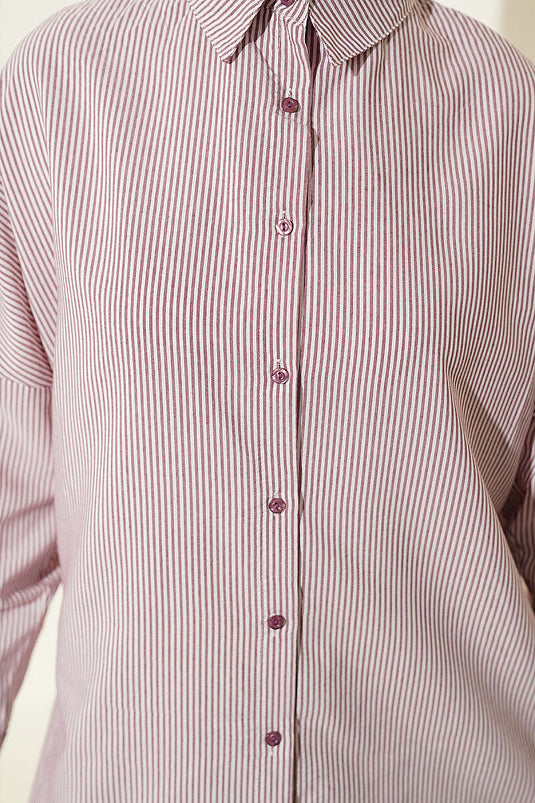 Camicia A Righe Bordeaux Con Bottoni