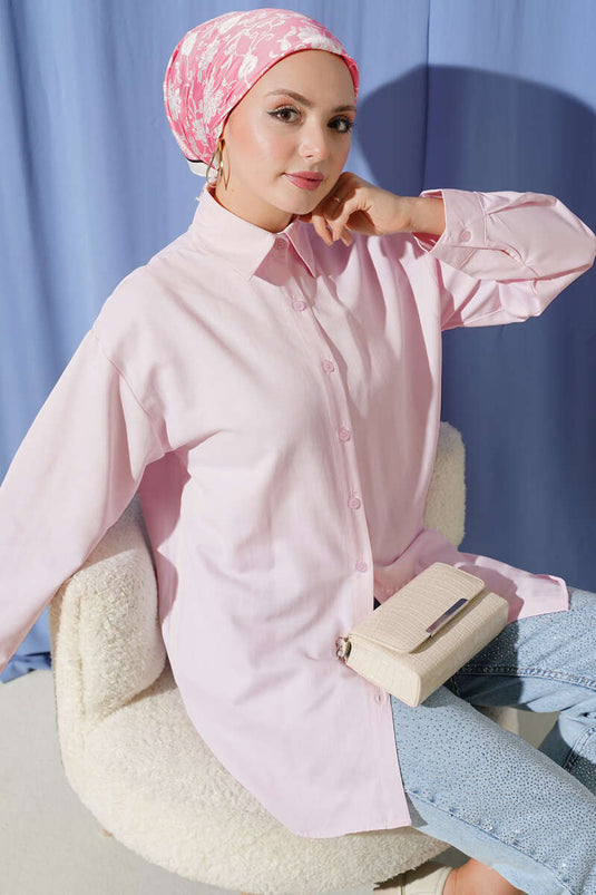 Plain Shirt with Cuff Buttons Pink