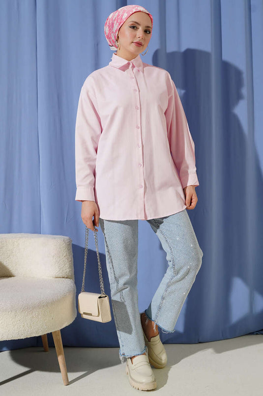 Plain Shirt with Cuff Buttons Pink