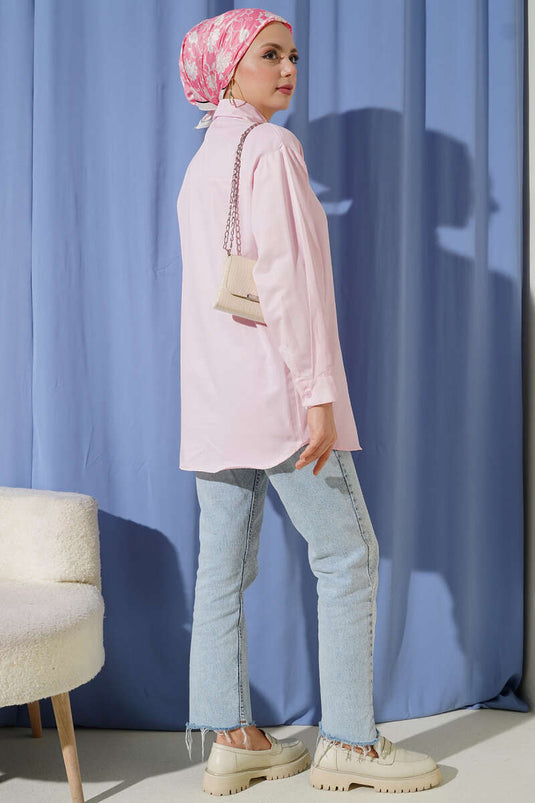 Plain Shirt with Cuff Buttons Pink