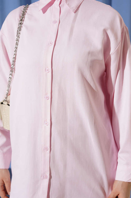 Plain Shirt with Cuff Buttons Pink