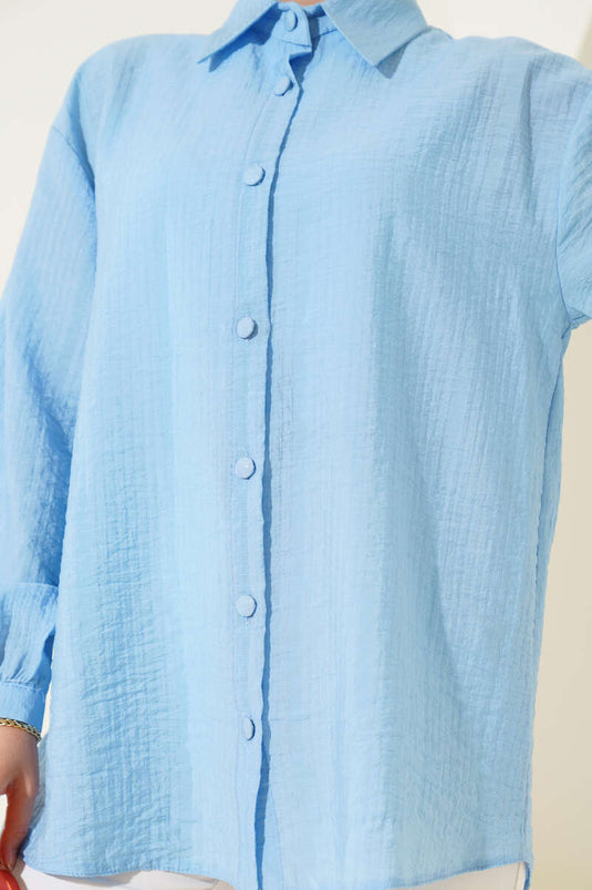 Chemise froissée à poignets boutonnés, bleue