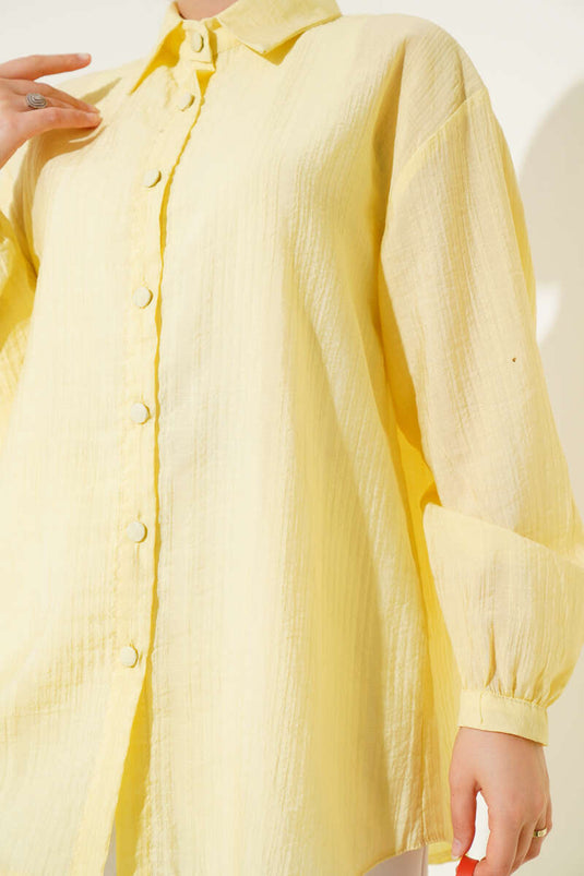 Chemise froissée à poignets boutonnés, jaune