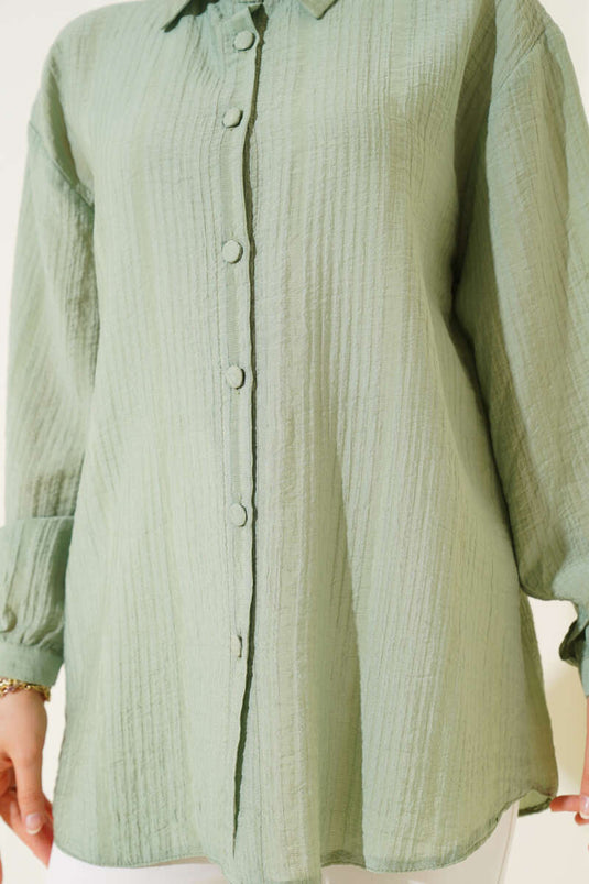 Chemise froissée à poignets boutonnés, verte