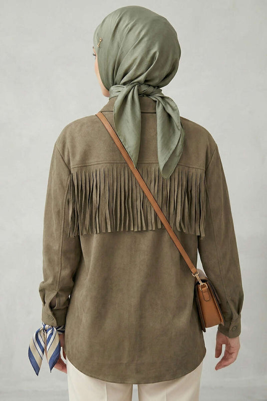 Shirt with Cuff Buttons and Tassels, Khaki