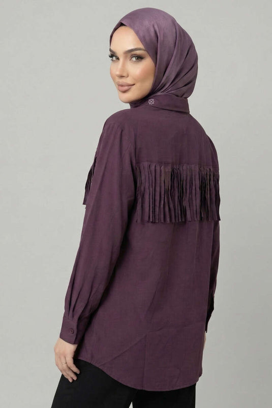 Buttoned Cuff Tassel Shirt in Burgundy