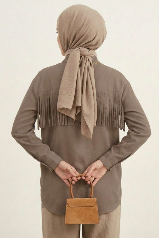 Shirt with Cuff Buttons and Tassels, Mink