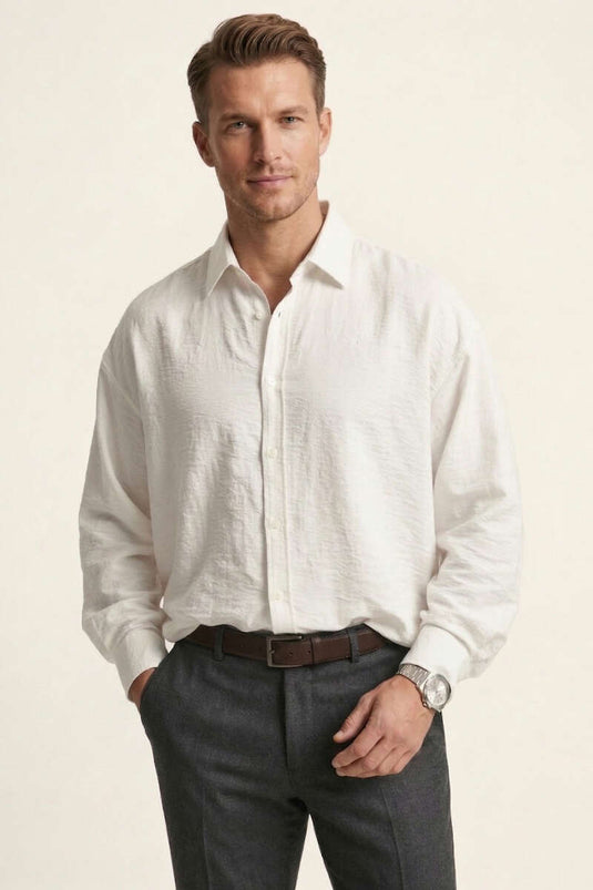 Tencel Men's Shirt with Cuff Buttons Ecru