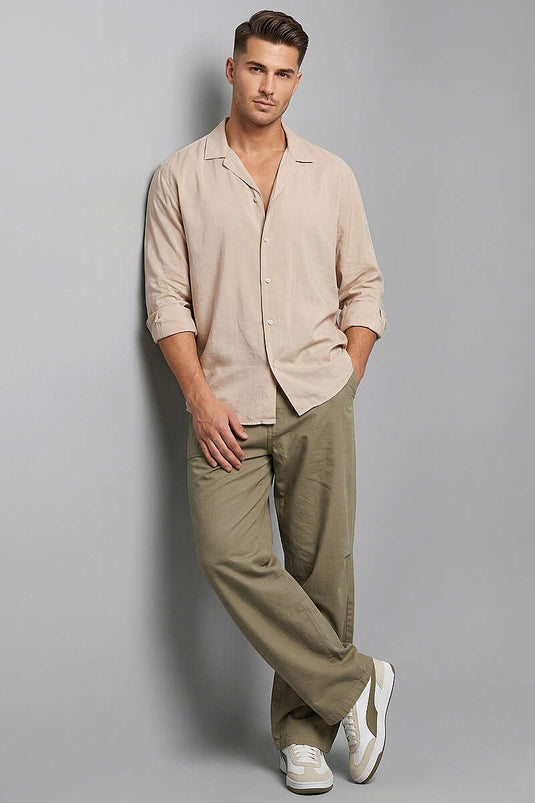 Tencel Men's Shirt with Cuff Buttons Latte