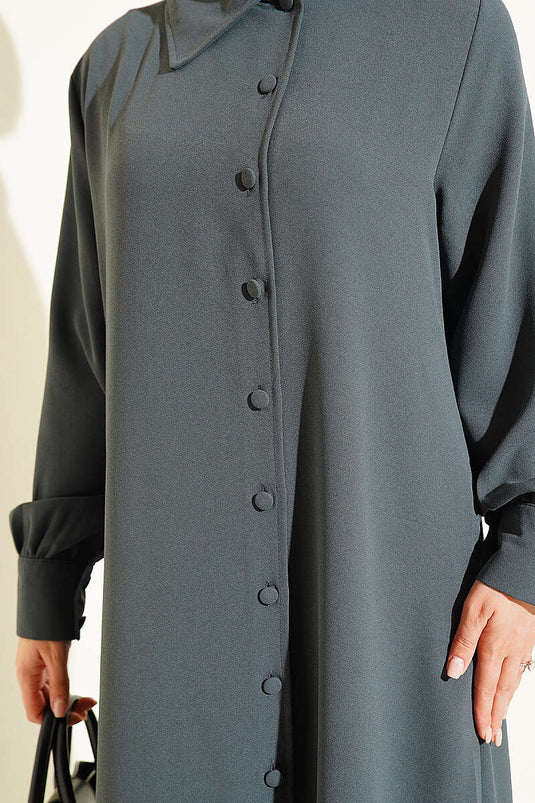 Long Tunic Set With Buttoned Cuffs In Smoke Grey