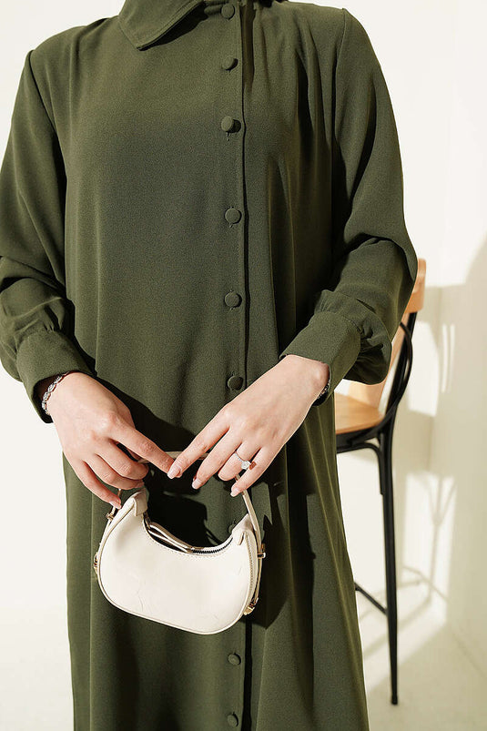 Haki Long Tunic With Buttoned Cuffs Set