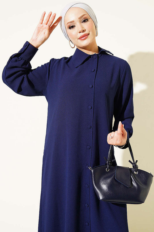 Completo Tunica Lunga Navy Con Polsini Bottoned