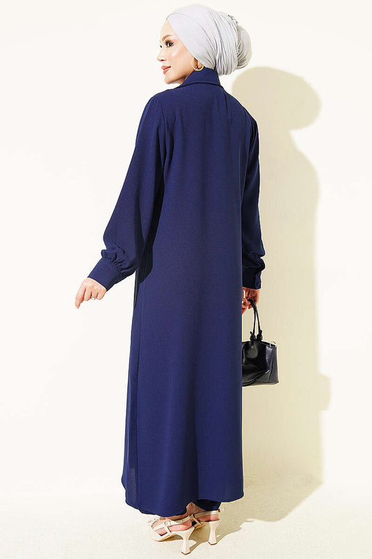 Completo Tunica Lunga Navy Con Polsini Bottoned