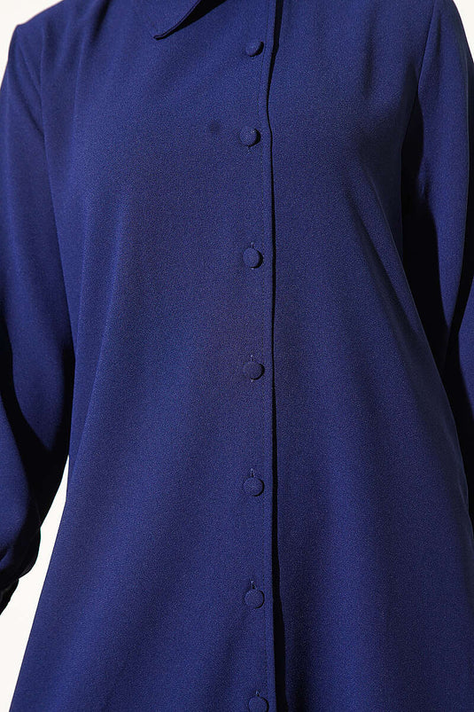 Completo Tunica Lunga Navy Con Polsini Bottoned