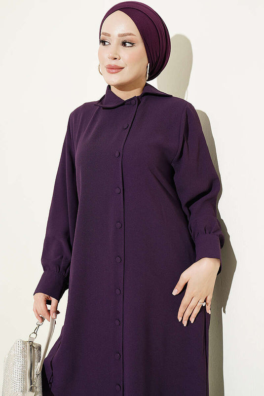 Long Tunic Set With Buttoned Cuffs In Purple