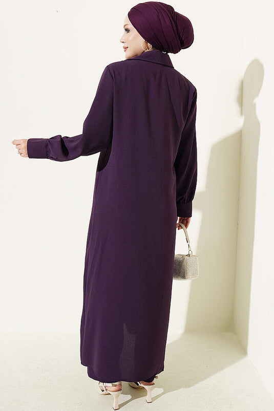 Long Tunic Set With Buttoned Cuffs In Purple