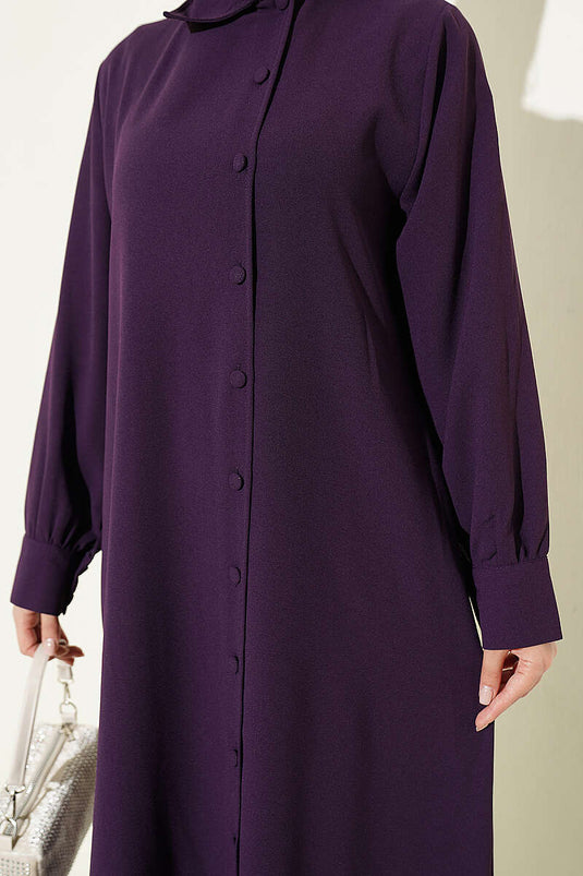 Long Tunic Set With Buttoned Cuffs In Purple