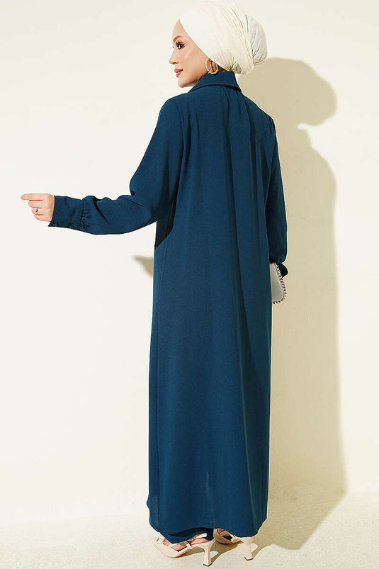 Long Tunic Set With Buttoned Cuffs In Petrol Green