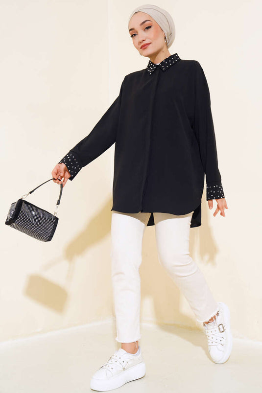 Shirt with Collar and Stone Black