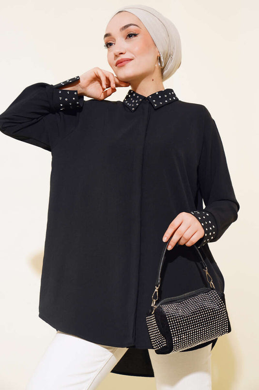 Shirt with Collar and Stone Black