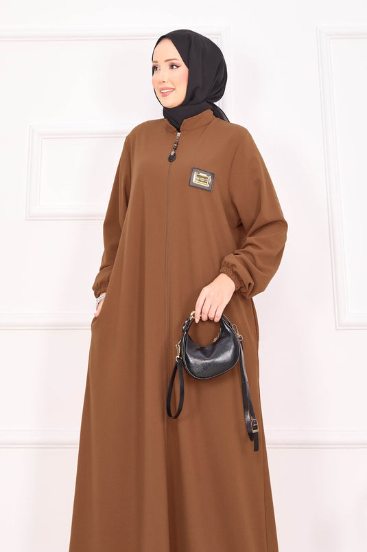 Abaya hijab à poignets élastiques et poches