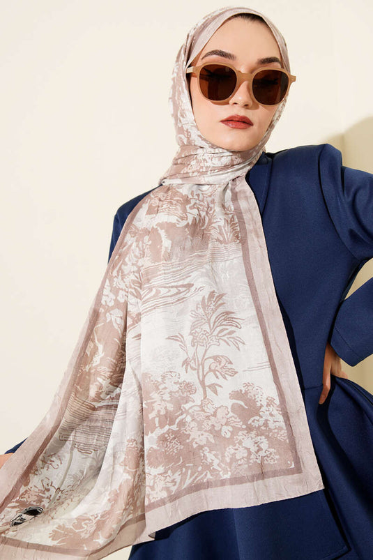 Landschapspatroon Bamboe Crash Sjaal Beige