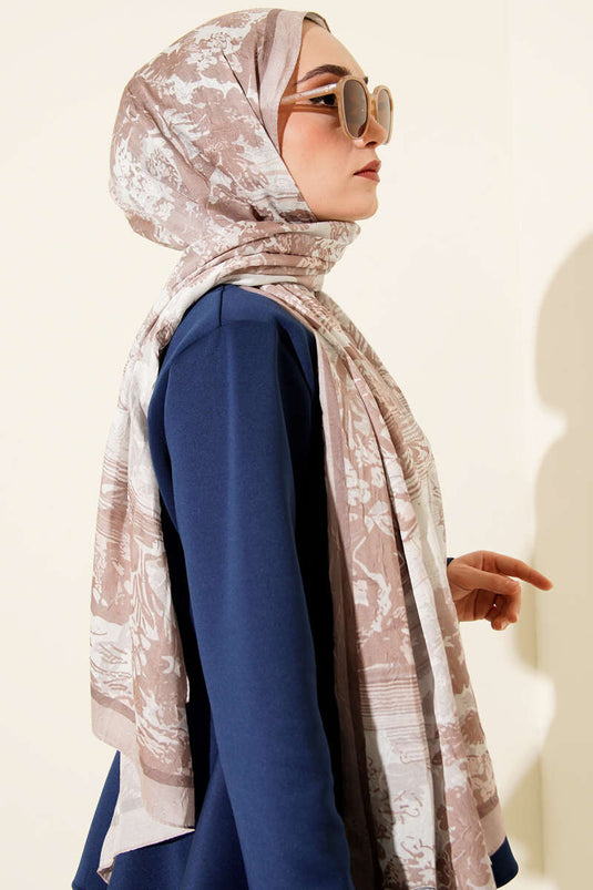 Landscape Pattern Bamboo Crash Shawl Beige