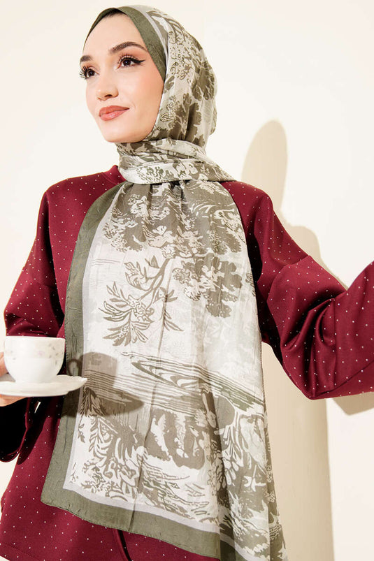 Manzara Desen Bambu Kraş Şal Haki