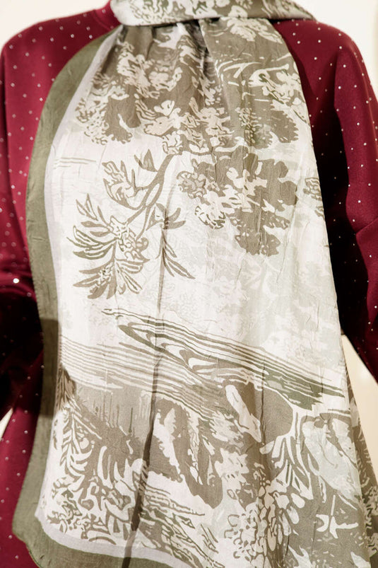 Manzara Desen Bambu Kraş Şal Haki