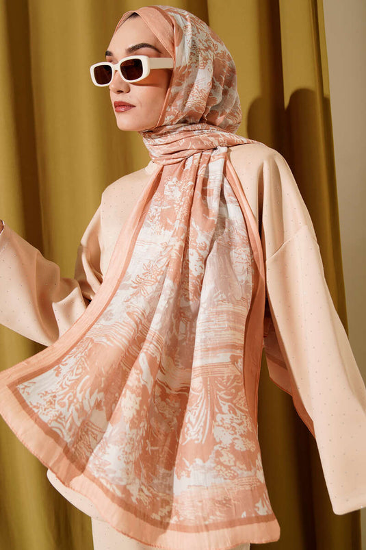 Manzara Desen Bambu Kraş Şal Latte