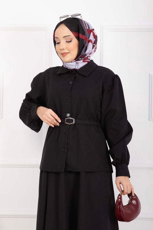 Marin Kemerli Etekli Takım Siyah