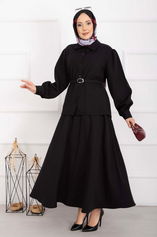 Marin Kemerli Etekli Takım Siyah