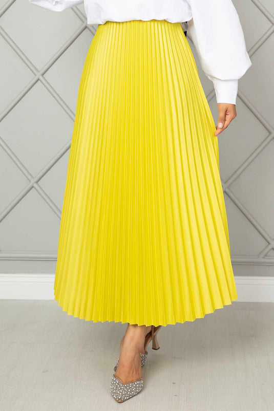Buy Elastic Pleated Modest Skirt Fluorescent Yellow