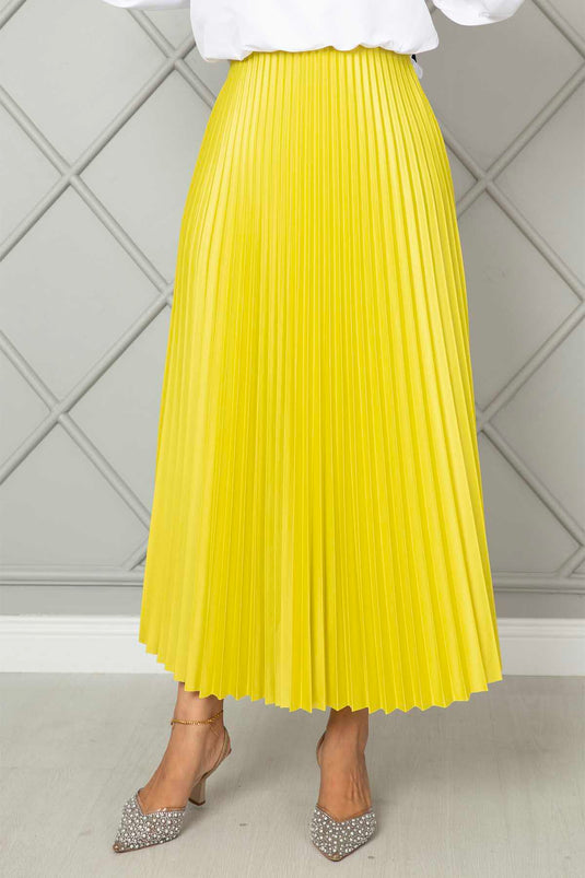 Buy Elastic Pleated Modest Skirt Fluorescent Yellow