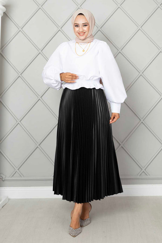 Gonna Hijab a pieghe con elastico in vita Nera