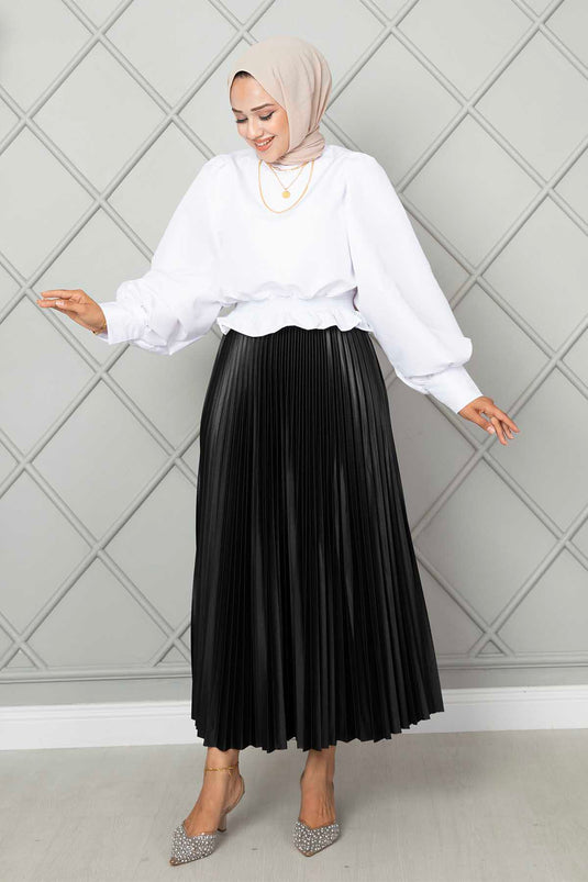 Gonna Hijab a pieghe con elastico in vita Nera
