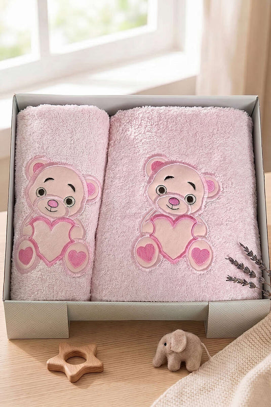 Set di 2 Asciugamani per Neonati della Serie Masal, Rosa