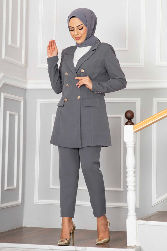 Ensemble hijab avec col mouchoir, couleur fumée