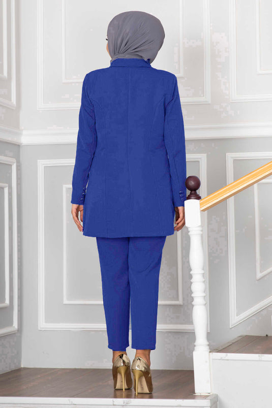 Handkerchief Collar Detailed Modest Set Indigo