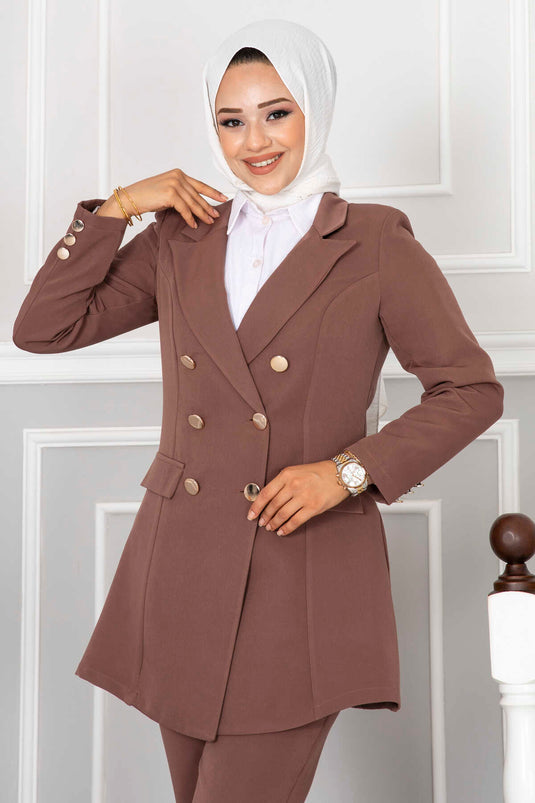 Hijab Suit Brown with Handkerchief Collar Detail