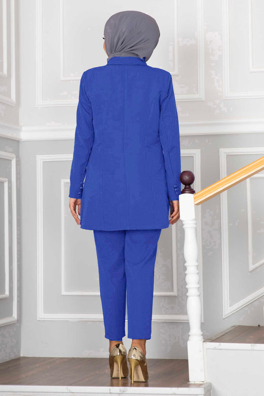 Modest Set with Scarf Collar Detail Blue