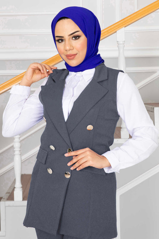 Ensemble de gilet hijab détaillé avec col mouchoir gris