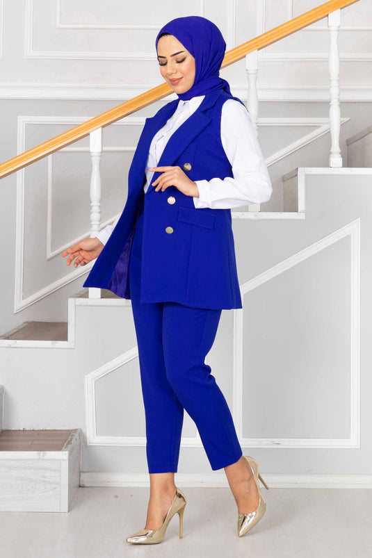 Handkerchief Collar Detailed Hijab Vest Set in Saks