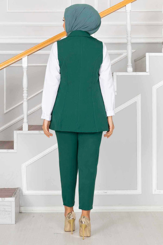 طقم صدرية حجاب بتفاصيل طوق منديل - زمرد