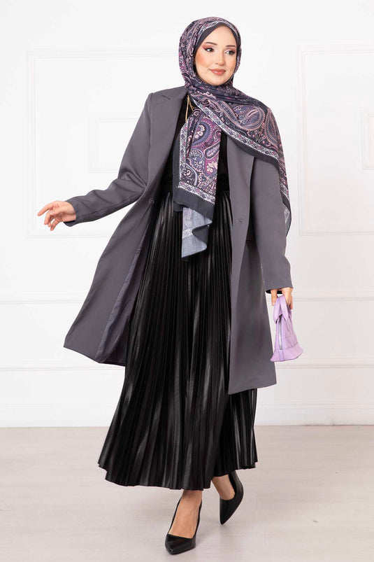 Veste Longue Col Mouchoir Fumé